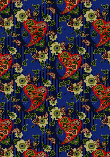 Red pasley and light green flowers on a blue background — ストックベクタ